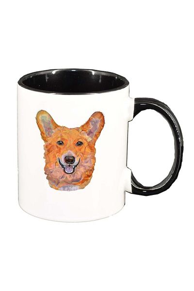 INOVATIX Personalized white mug, Drawn Dog, black interior, D1001, INOVATIX®. 330ml