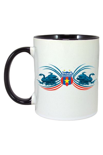 INOVATIX Personalized White Mug, Steaua Bucharest, Black Handle and Interior, ®. 330ml