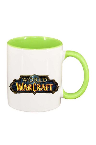 INOVATIX Personalized white mug, WoW, light green interior, D141, INOVATIX®. 330ml