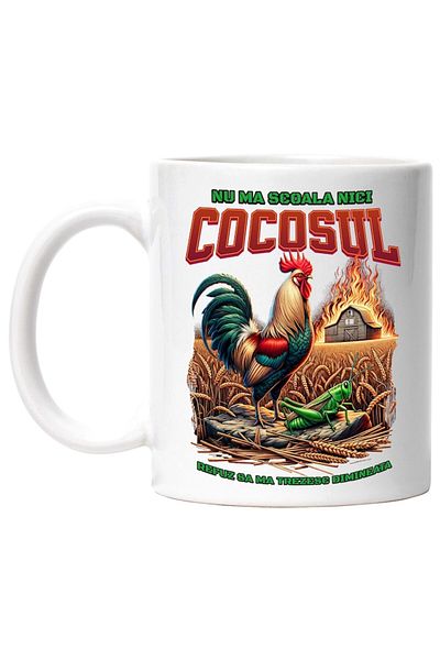 INOVATIX Personalized white mug, Rooster in Wheat Field Message Not Even the Rooster Wakes Me Up, INOVATIX®. 330ml