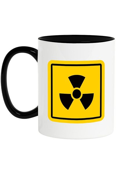 INOVATIX Personalized white mug, Sign, Radioactivity, Warning, with Black Handle, INOVATIX®. 330ml