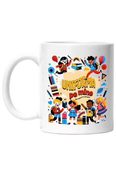 INOVATIX Cana alba personalizata, uniforma pe mine dar inima in vacanta, copi...