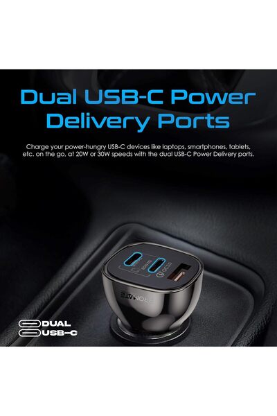 Promate TransDrive-80W Transparent Multi-Port Car Charger (Dual USB-C PD, QC 3.0 USB-A)