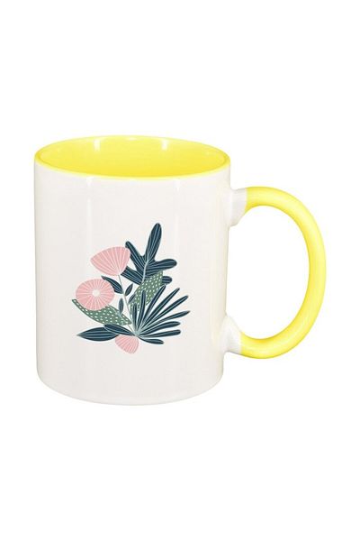 INOVATIX Personalized white mug, Flowers, yellow interior, D1461, INOVATIX®. 330ml