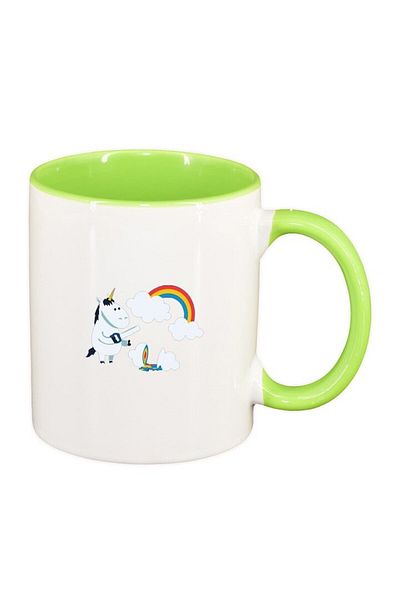 INOVATIX Cana alba personalizata, Unicorn - Rainbow, interior verde deschis, D1432, INOVATIX®. 330ml
