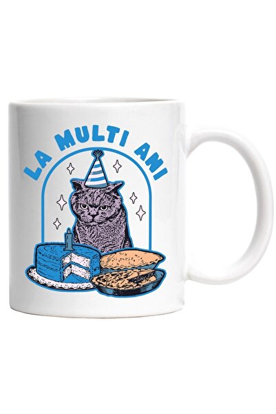 INOVATIX Cana alba personalizata, Pisica Sarbatorita - La Multi Azi, Zi de Na...