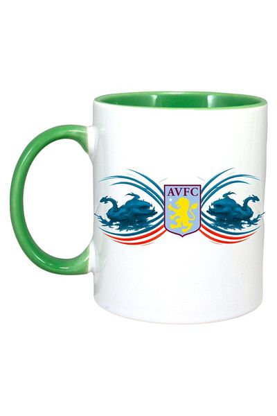INOVATIX Personalised White Mug, Aston Villa England, Green Handle and Interior, ®. 330ml