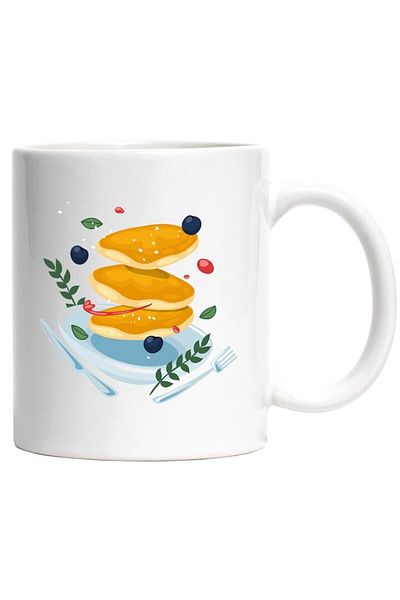 INOVATIX Personalized white mug, Pancakes, Food, Blueberries, Cutlery, INOVATIX®. 330ml