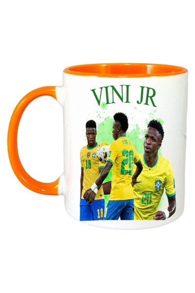 INOVATIX Персонализирана бяла чаша, Nini Jr Brasil, оранжева дръжка и вътрешн...