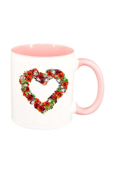 INOVATIX Personalized white mug, Flowers, Love, pink interior, D977, INOVATIX®. 330ml