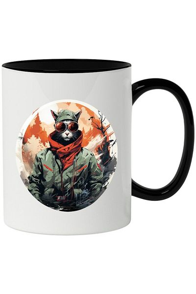 INOVATIX Personalized white mug, , Tree, Glasses, Jacket, Fes, Forest, with Black Handle, INOVATIX®. 330ml