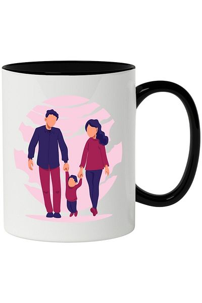 INOVATIX Personalized white mug, Family, Parents, Child, Circle, with Black Handle, INOVATIX®. 330ml