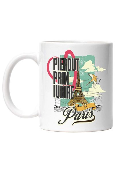 INOVATIX Cana alba personalizata, Turnul Eiffel Paris iubire pierdut, INOVATIX®. 330ml