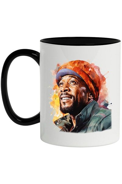 INOVATIX Personalized white mug, Marvin Gaye, Famous Singer, Composer, with Black Handle, INOVATIX®. 330ml