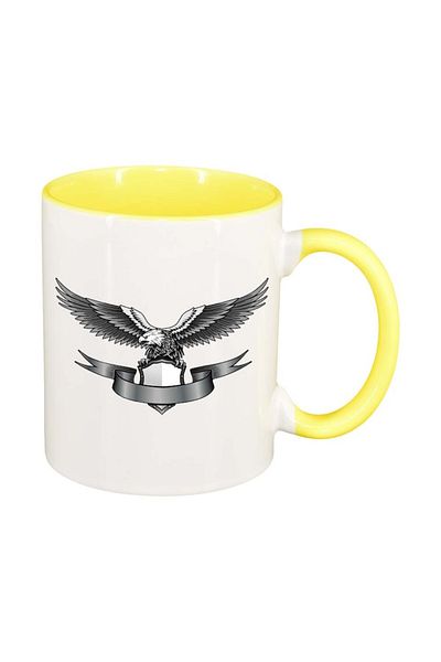 INOVATIX Personalized white mug, Eagle, yellow interior, D301, INOVATIX®. 330ml