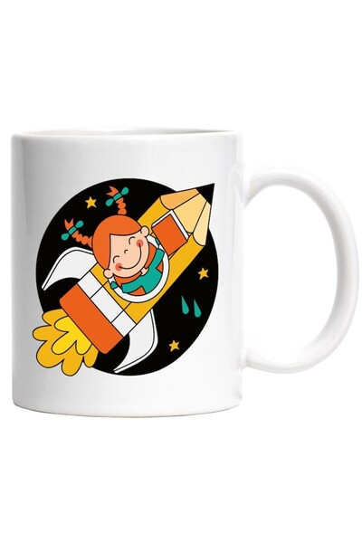 INOVATIX Cana alba personalizata, Racheta, Creion, Fetita, Spatiu, Stele, SF,...