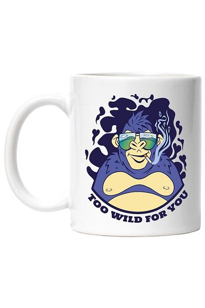 INOVATIX Personalized white mug, Message In English Too Wild For You, Monkey, Cigarette, INOVATIX®. 330ml