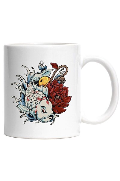 INOVATIX Εξατομικευμένη λευκή κούπα, Ψάρι, Koi, Λουλούδι, Κουδούνι, INOVATIX®...