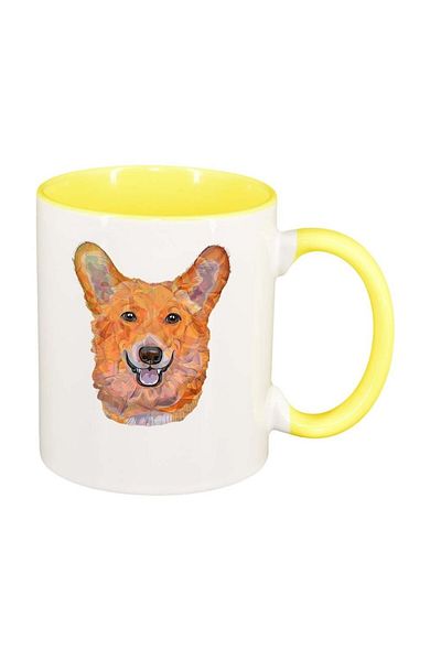 INOVATIX Personalized white mug, Drawn Dog, yellow interior, D1001, INOVATIX®. 330ml