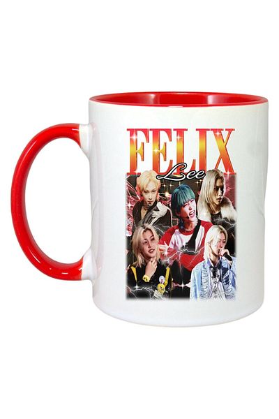 INOVATIX Personalized White Mug, Felix Lee Band, Red Handle and Interior, ®. 330ml