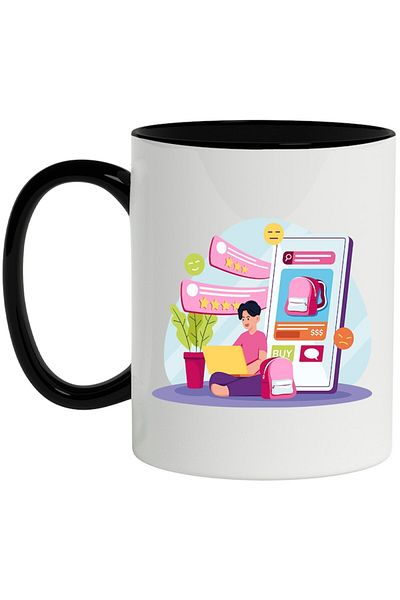 INOVATIX Personalized white mug, Reviews, Shopping, Backpack, Laptop, with Black Handle, INOVATIX®. 330ml