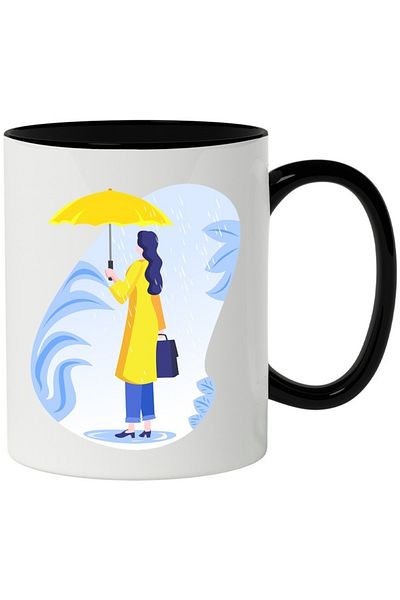 INOVATIX Personalized white mug, Briefcase, Umbrella, Rain, with Black Handle, INOVATIX®. 330ml