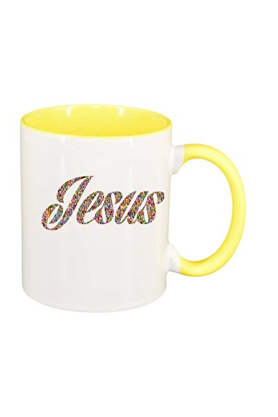 INOVATIX Персонализирана бяла чаша, Христос, жълта вътрешност, D1098, INOVATI...