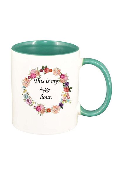 INOVATIX Personalized white mug, Flowers, It`s my hour, green interior, D1051, INOVATIX®. 330ml
