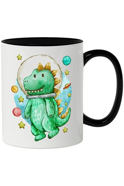 INOVATIX Personalized white mug, Dinosaur, Astronaut, Space, Planets, with Black Handle, INOVATIX®. 330ml