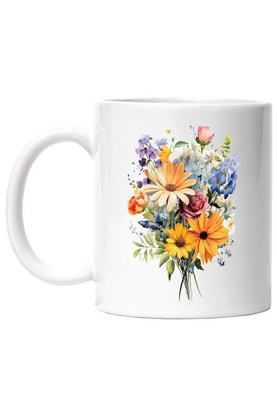 INOVATIX Personalized white mug, Bouquet of Flowers, Roses, Leaves, Chrysanthemums, INOVATIX®. 330ml