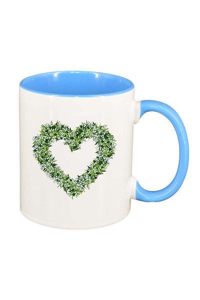 INOVATIX Cana alba personalizata, Flowery Heart, interior albastru, D1009, INOVATIX®. 330ml