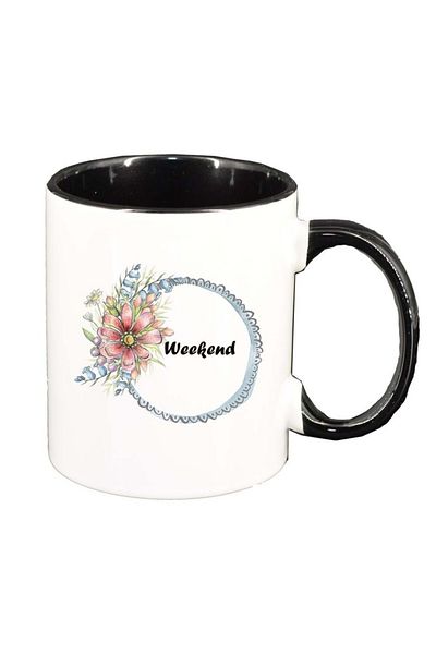 INOVATIX Personalized white mug, Flowers, Weekend, black interior, D1035, INOVATIX®. 330ml