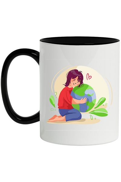 INOVATIX Personalized white mug, Child, Planet, Ecology, Plants, with Black Handle, INOVATIX®. 330ml