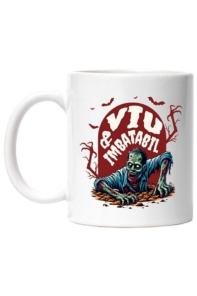 INOVATIX Personalized white mug, Zombie Rising From the Grave Alive & Unbeatable Halloween, INOVATIX®. 330ml