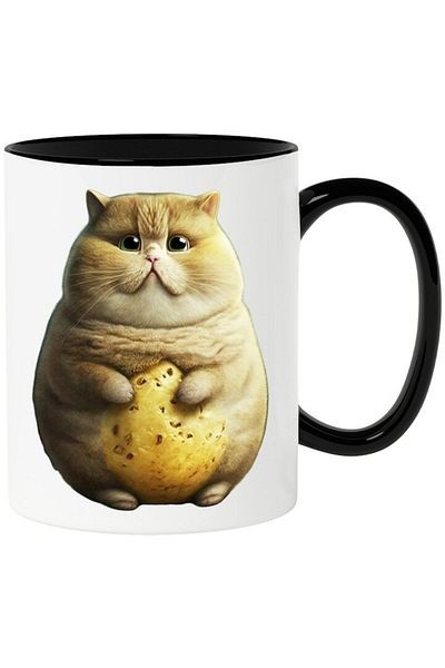INOVATIX Personalized white mug, Fluffy holding a cookie, Animals, with Black Handle, INOVATIX®. 330ml