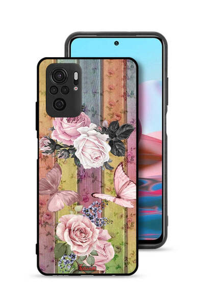 Tolwak Xiaomi Redmi Note 10 4G Protective Case Cover Peach Butterflies And Roses