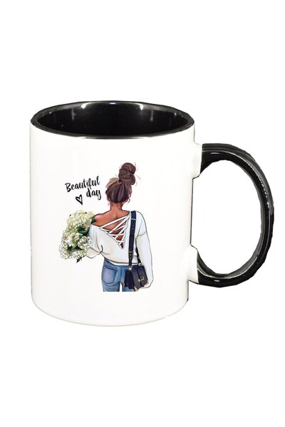 INOVATIX Cană albă personalizată, Princess, Mom's Beautiful Day, interior neg...