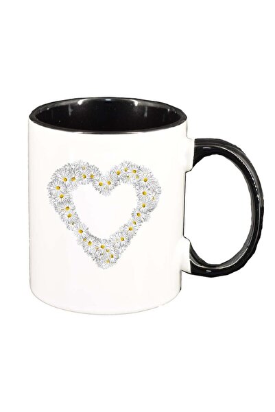 INOVATIX Cana albă personalizată, Flowery Heart, interior negru, D1008, INOVA...