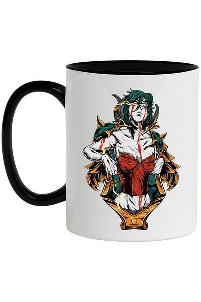 INOVATIX Personalized white mug, Monster, Woman, Horns, with Black Handle, INOVATIX®. 330ml