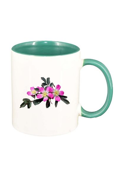 INOVATIX Personalized white mug, Flowers, green interior, D966, INOVATIX®. 330ml