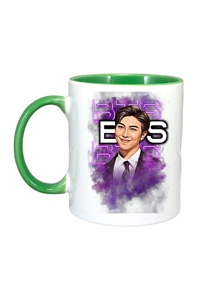 INOVATIX Personalized White Mug, Bts Rm Band, Green Handle and Interior, ®. 330ml