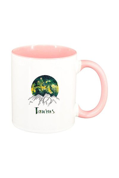 INOVATIX Personalized white mug, Zodiac, Taurus, pink interior, D1391, INOVATIX®. 330ml