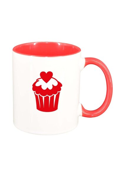 INOVATIX Cana alba personalizata, Muffin, interior rosu, D334, INOVATIX®. 330ml