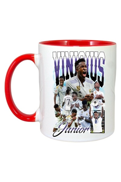 INOVATIX Cana Alba Personalizata, Vinicius Junior Cup, Maner Si Interior Rosu, ®. 330ml