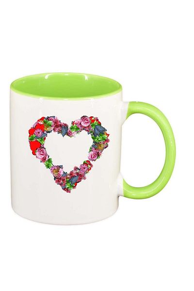 INOVATIX Personalized white mug, Flowers, Love, light green interior, D981, INOVATIX®. 330ml
