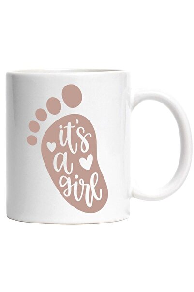 INOVATIX Cana alba personalizata, Mesaj In Engleza It's A Girl, Urma, Picior,...