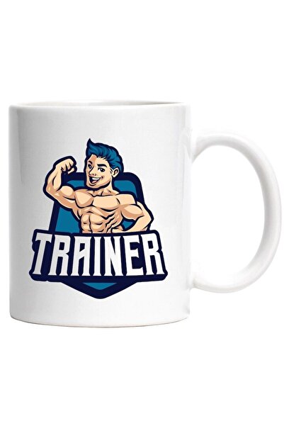 INOVATIX Cana alba personalizata, Mesaj Trainer, Emblema, Muschi, Barbat, Ant...