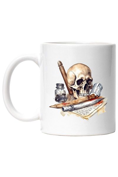 INOVATIX Personalized white mug, Skull, Pen, Pencil, Notebook, Notes, Blood, INOVATIX®. 330ml