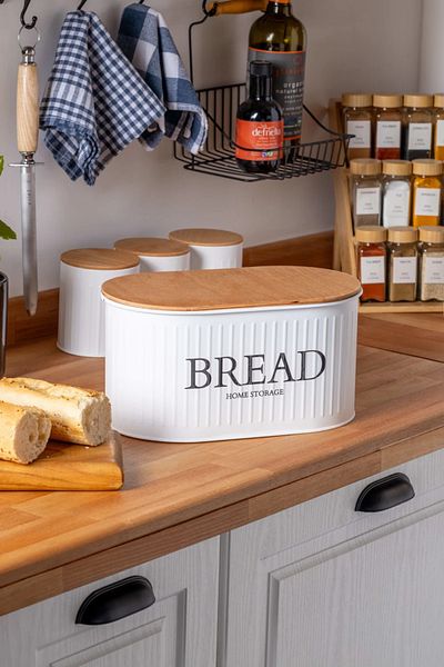 Turkco Set of 4 Metal Bread and Spice Bowl Set with Wooden Lid, 32X19X17Cm Bread Bowl, 13X11Cm Spice Bowl