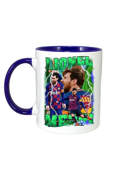 INOVATIX Cana Alba Personalizata, Lionel Messi Ball, Maner Si Interior Albastru, ®. 330ml